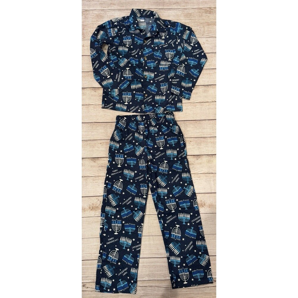NWT Old Navy Kids Blue Hanukkah Holiday Sleepwear 2-piece Pajama Set Medium 8